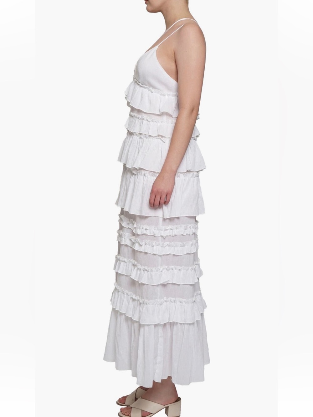 KNOW ONE CARES WHITE TIERED RUFFLE MAXI DRESS SIZE M NWT - Picture 4 of 8